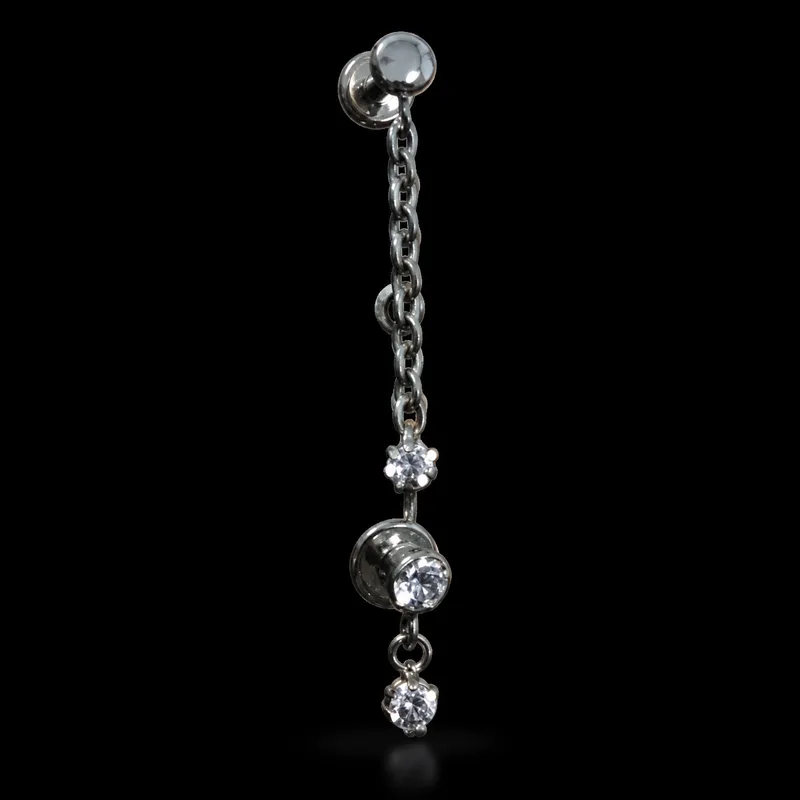 Labret chaînette argentée longue